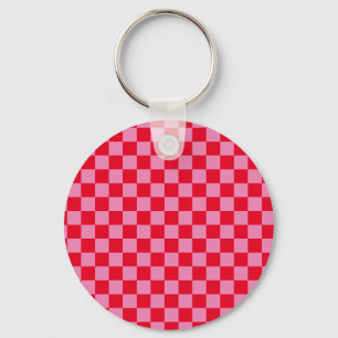 Retro Checkerboard Schachbrettmuster rosa Orange Schlüsselanhänger
