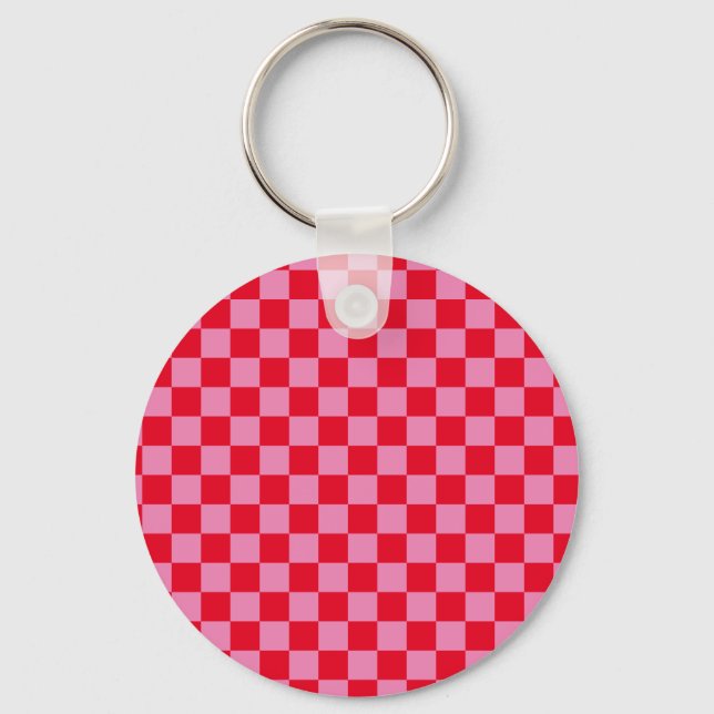 Retro Checkerboard Schachbrettmuster rosa Orange Schlüsselanhänger (Vorderseite)