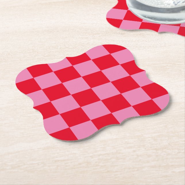 Retro Checkerboard Schachbrettmuster rosa Orange Untersetzer (angewinkelt)