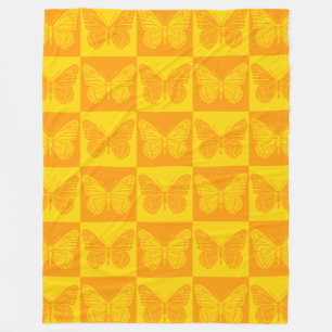 Retro Checkerboard Schmetterling Muster Gelb Orang Fleecedecke
