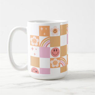 Retro Checkerboard Smile Face 60er Muster Tasse