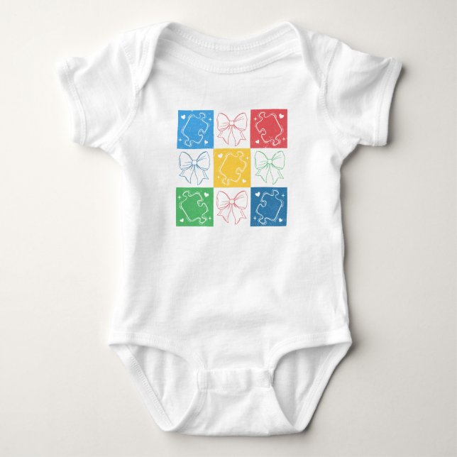 Retro Checkered Autismus Awareness Coquette Bow Baby Strampler (Vorderseite)