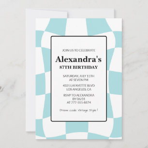 Retro Checkered Blue 87. Geburtstag Einladung