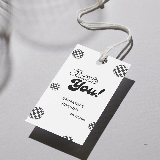Retro Checkered "Danke" Schwarz & Weiß Groovy Geschenkanhänger (Von Creator hochgeladen)