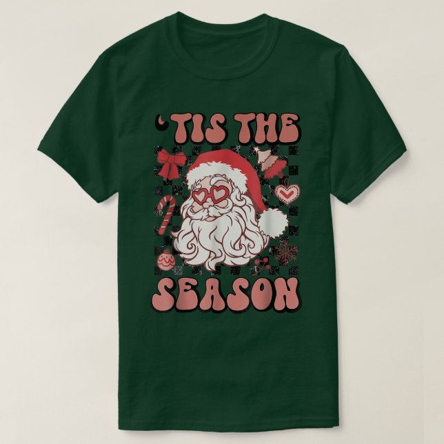 Retro Checkered Das Weihnachtsfest der Jahreszeit T-Shirt (Design vorne)