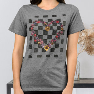 Retro Checkered Floral Heart Illustration Tri-Blend Shirt