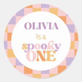 Retro Checkered Halloween ersten Geburtstag Runder Aufkleber