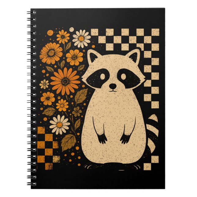 Retro Checkered Halloween Raccoon Notizblock (Vorderseite)