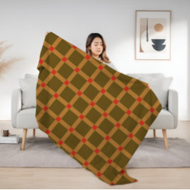 Retro Checkered Karierte Muster in Braun, Gold, Ro Fleecedecke