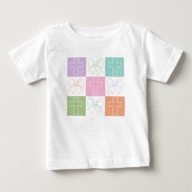 Retro Checkered Oaster Cross Coquette Bogen Baby T-shirt (Vorderseite)