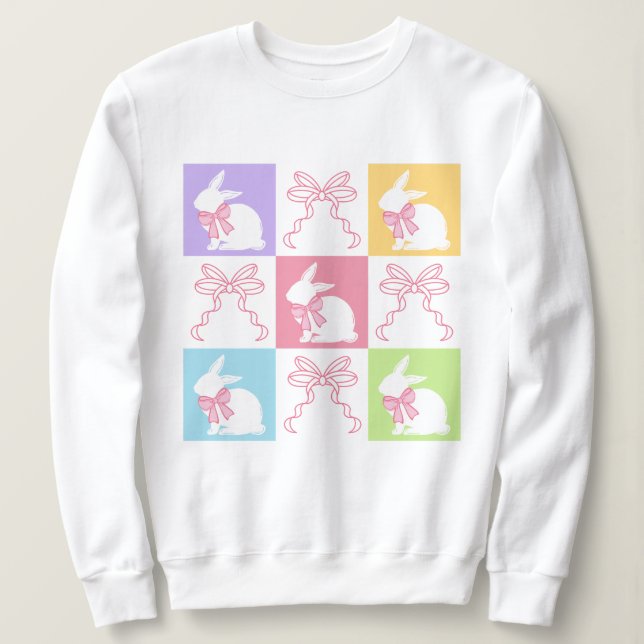 Retro Checkered Pastell Osterhase mit Bogen Sweatshirt (Design vorne)