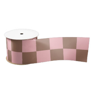 Retro Checkered Pattern Pink und Mocha Brown Satinband