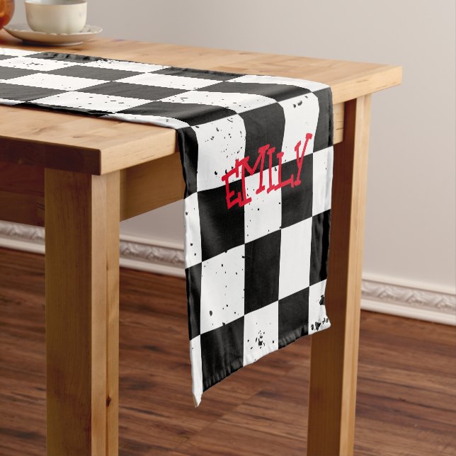 Retro Checkered Pattern schwarz/weiß Kurzer Tischläufer (Beispiel)