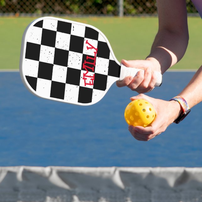 Retro Checkered Pattern schwarz/weiß Pickleball Schläger (InSitu)