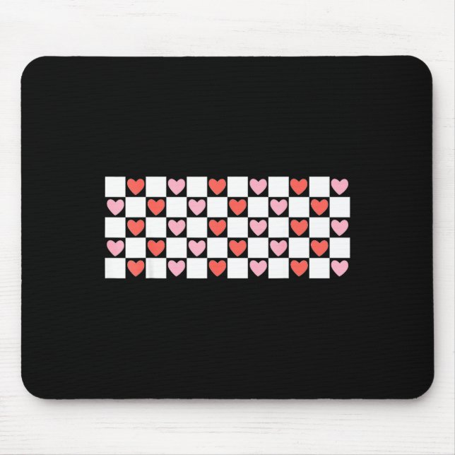 Retro Checkered Red And Nk Hearts Valentines Day  Mousepad (Vorne)