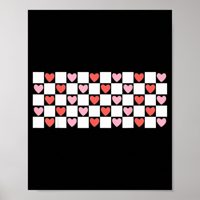 Retro Checkered Red And Nk Hearts Valentines Day  Poster (Vorne)