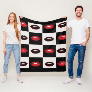 Retro Checkered Red Lips Fleecedecke