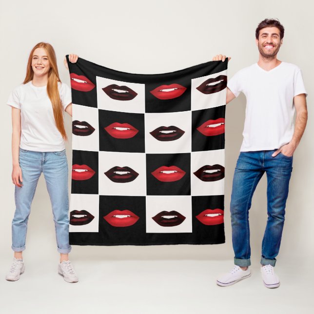 Retro Checkered Red Lips Fleecedecke (Beispiel)