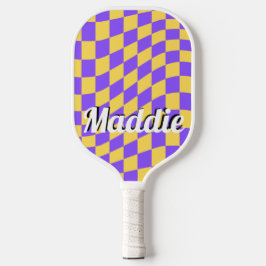 Retro Checkered Script Name Pickleball Paddle