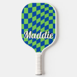 Retro Checkered Script Name Pickleball Paddle