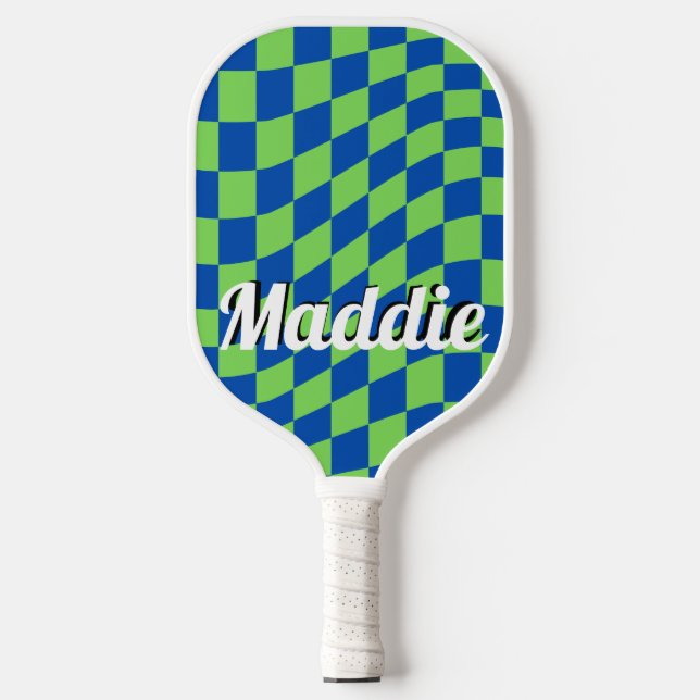 Retro Checkered Script Name Pickleball Paddle (Vorderseite)