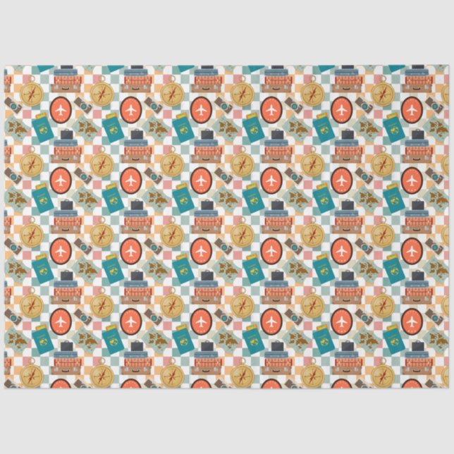 Retro Checkered Vacation Travel Themed Seidenpapier (Vorderseite)