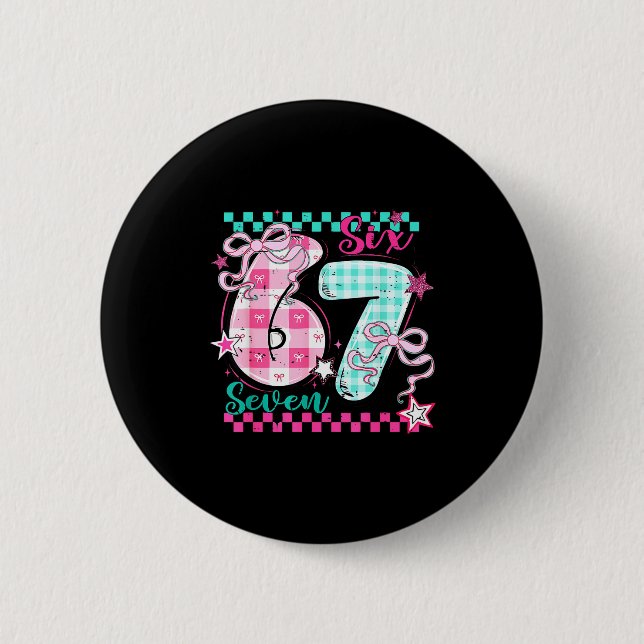 Retro Checkered Valentine Six Seven Meme 67 Viral  Button (Vorderseite)
