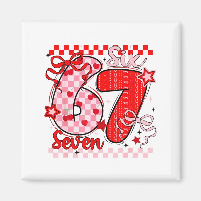 Retro Checkered Valentine Six Seven Meme 67 Viral  Magnet (Vorne)