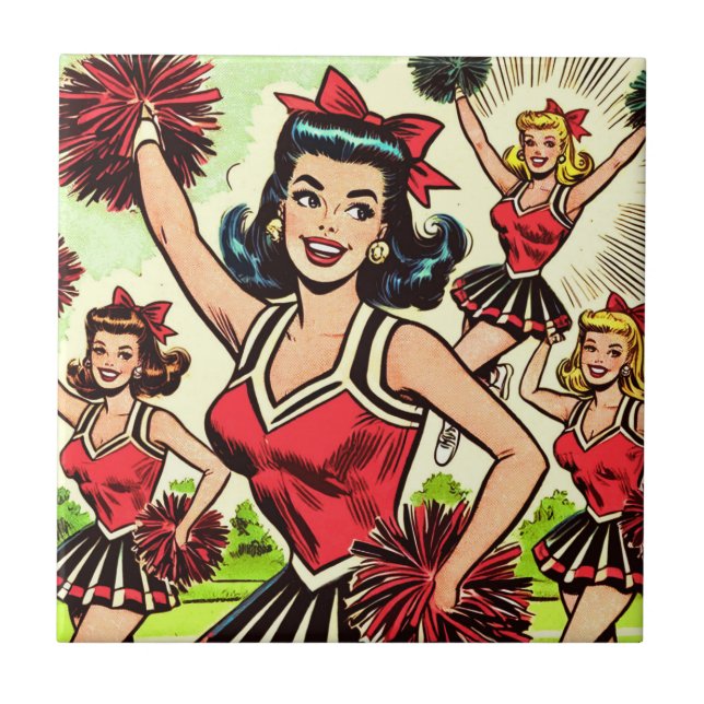 Retro Cheerleader Comic Fliese (Vorderseite)