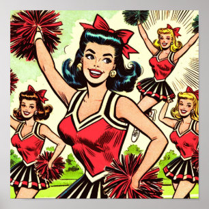 Retro Cheerleader Comic Poster
