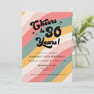 Retro Cheers to 30 Years Colorful 30. Geburtstag Einladung