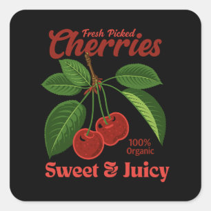 Retro Cherries Fruit Kommerzielle Grafik Art Stil Quadratischer Aufkleber