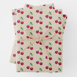 Retro Cherries Verpackung Hübsche Taupe Weihnachte Geschenkpapier Set