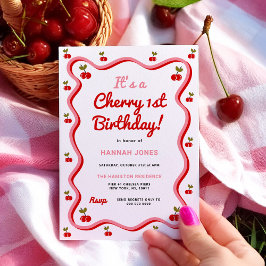 Retro Cherry 1. Geburtstag Einladung