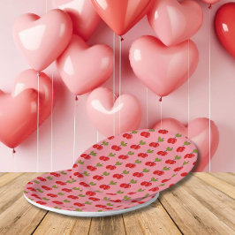 Retro Cherry Berry 1. Geburtstag Rot und Grün Pappteller