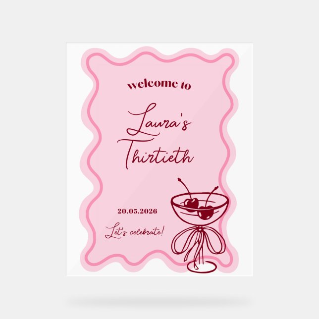 Retro Cherry Cocktail Birthday Party Welcome Sign (Recto)