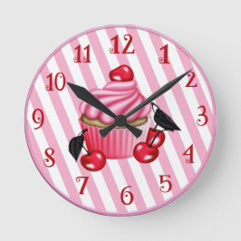 Retro Cherry Cupcake Wall Runde Wanduhr