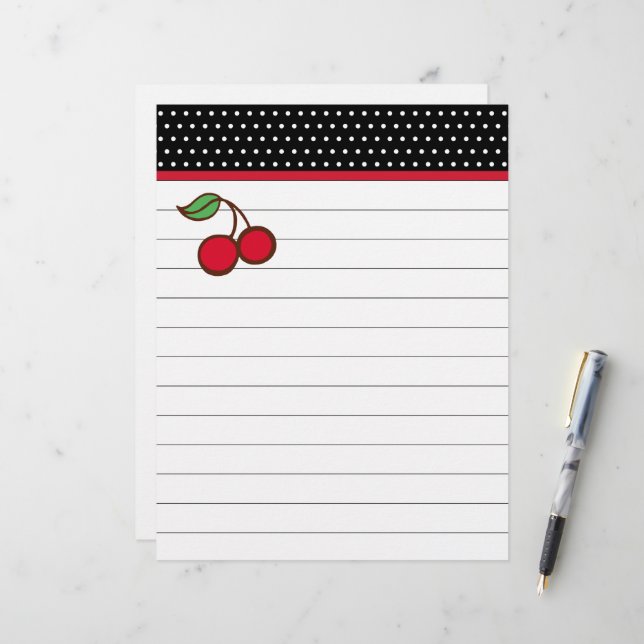 Retro Cherry Letterhead Paper (Vorderseite/Rückseite Beispiel)