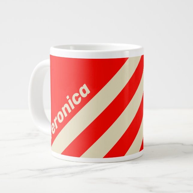 Retro Cherry Three Stripes with Name Jumbo-Tasse (Vorderseite Links)