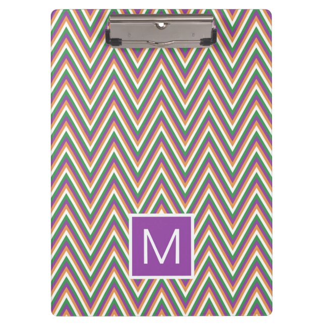 Retro-Chevron-Muster Cooles Monogramm Klemmbrett (Vorderseite)