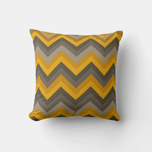 Retro-Chevron-Muster Senfgelb Grau Kissen