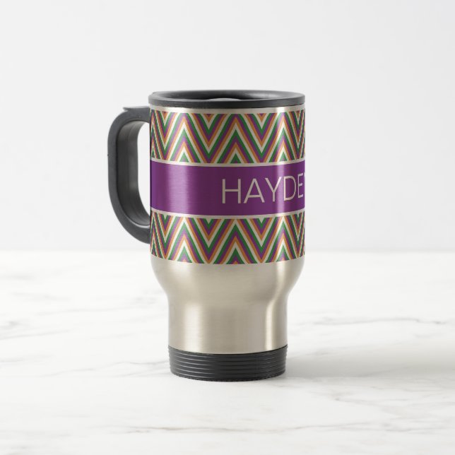 Retro Chevron Pattern Cool Personalised Reisebecher (Vorderseite Links)