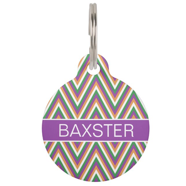 Retro Chevron Pattern Personalised Haustiermarke (Vorderseite)