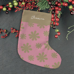 Retro Chic 70er 80er Pink und Gold Floral Kleiner Weihnachtsstrumpf