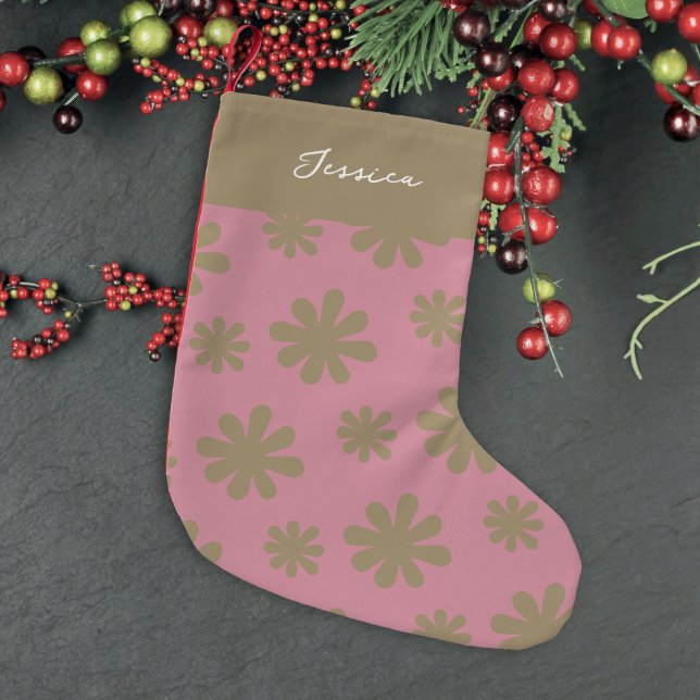 Retro Chic 70er 80er Pink und Gold Floral Kleiner Weihnachtsstrumpf (Von Creator hochgeladen)