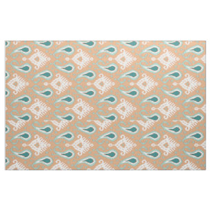 Retro Chic Aquamarin Taupe Ethnic Ikat Tribal Must Stoff