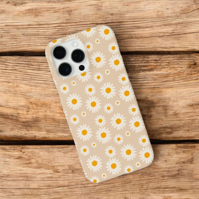 Retro Chic Beige Blumenmuster Whimsikfeder iPhone 16 Pro Max Hülle (Von Creator hochgeladen)