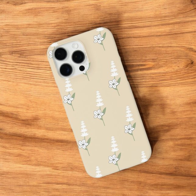 Retro Chic Beige Blumenmuster Whimsikfeder iPhone 16 Pro Max Hülle (Von Creator hochgeladen)
