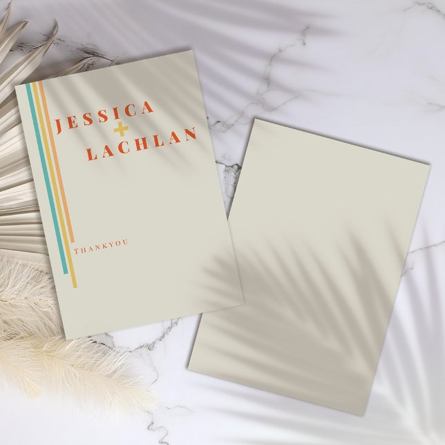 Retro Chic Design mit farbenfrohen Streifen Hochze Dankeskarte (Von Creator hochgeladen)