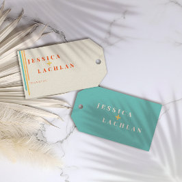 Retro Chic Design mit farbenfrohen Streifen Hochze Geschenkanhänger